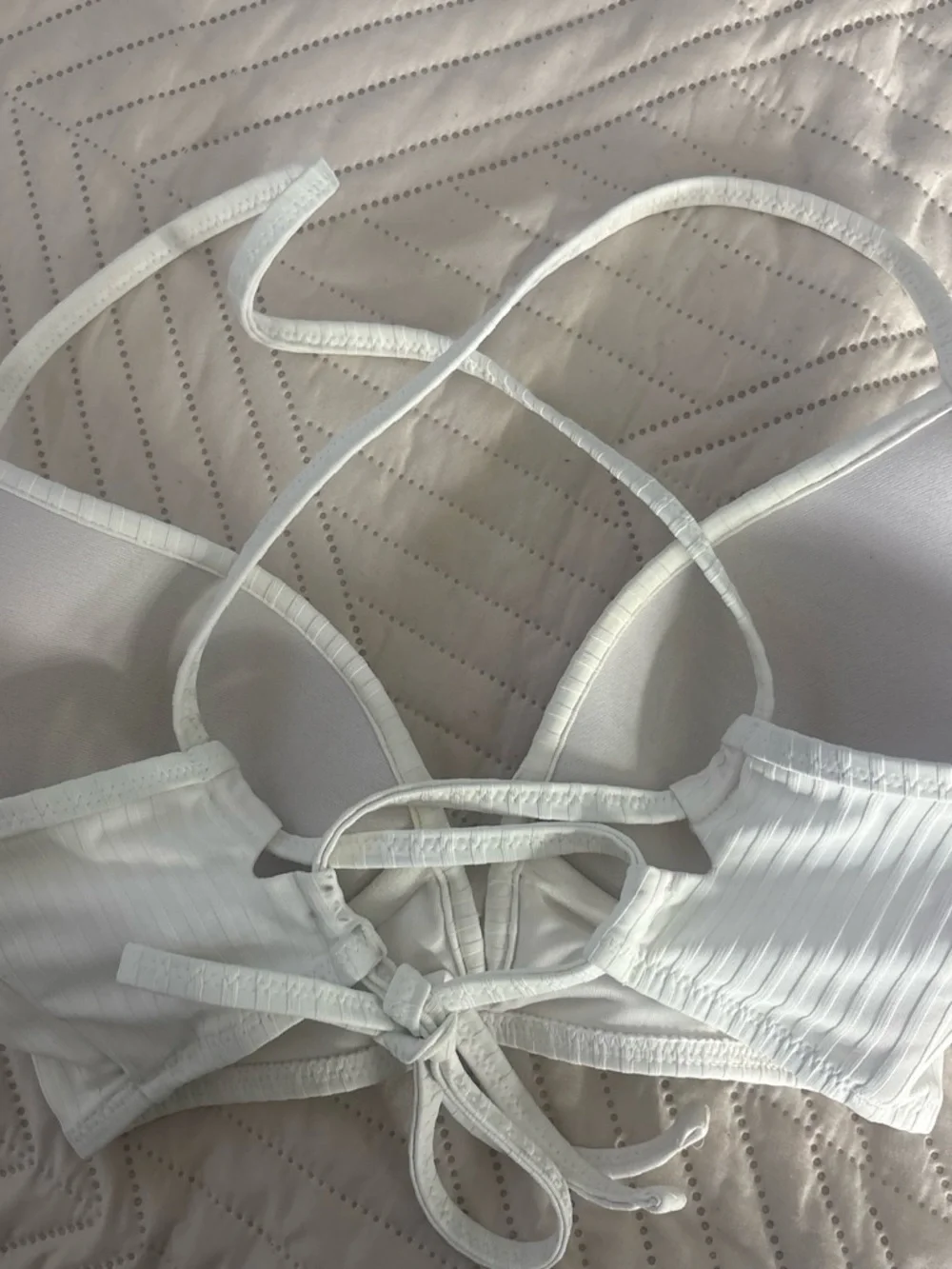Ribbed White V-Notch Swim Bra